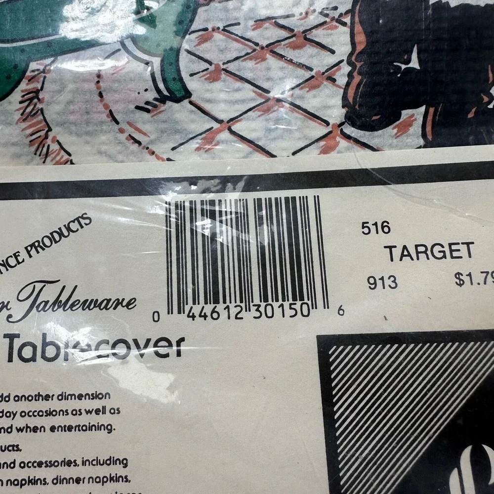 Lawrence Products Vintage Christmas Santa Paper Tablecover‎ 54x96 New Sealed USA